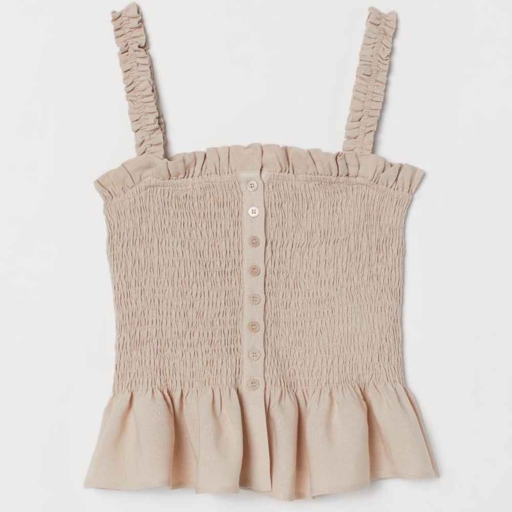 Smocked Linen-blend Top